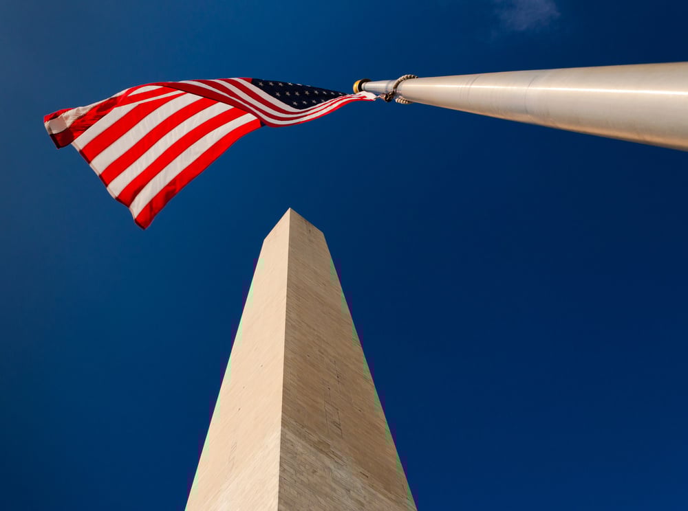 The Washington Monument and American Flag, Washington, DC The Washington Monument and American Flag, Washington, DC